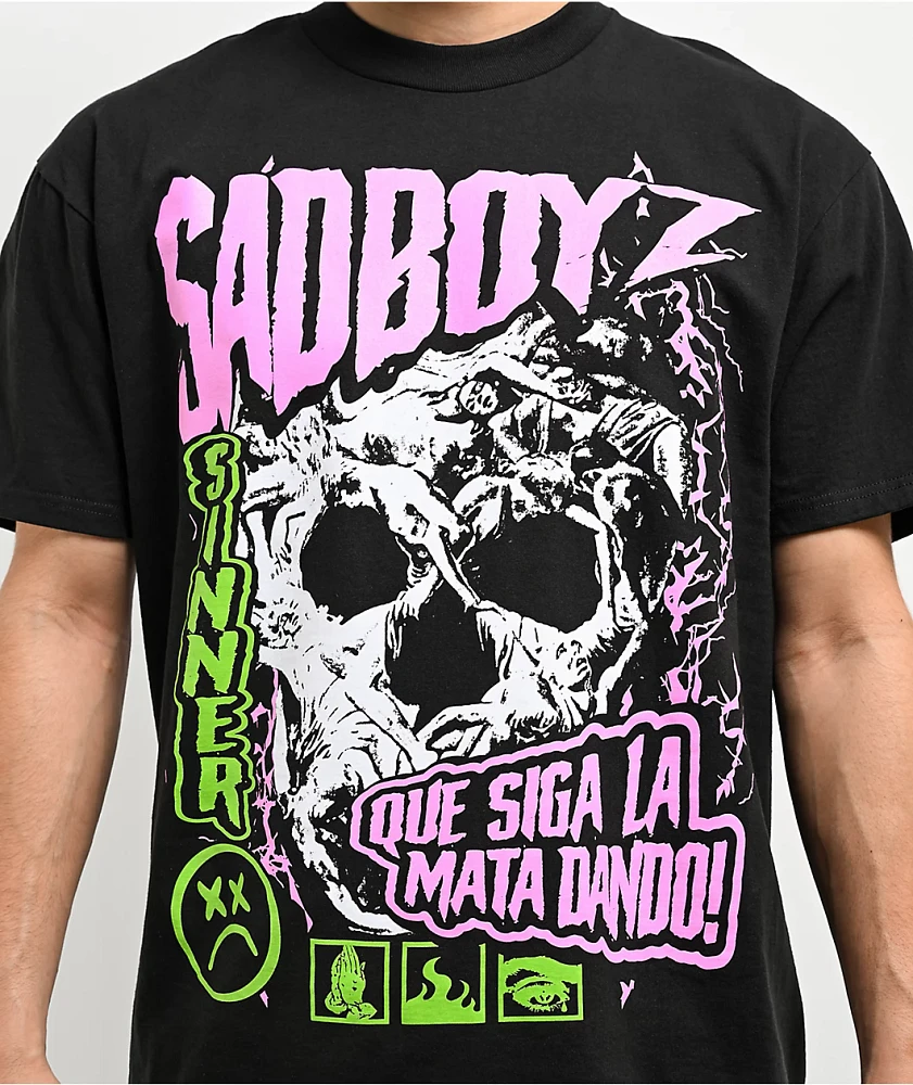 SAD BOYZ by Junior H Skull Black T-Shirt