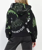 SWIXXZ All Over Print Black Sherpa Zip Hoodie