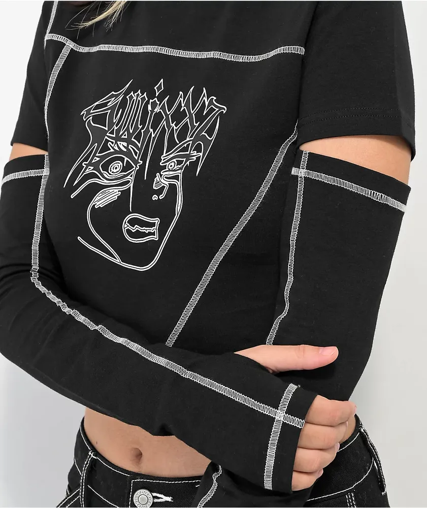 SWIXXZ Anime Black Long Sleeve Crop T-Shirt