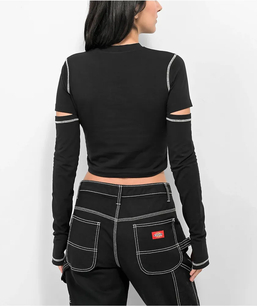 SWIXXZ Anime Black Long Sleeve Crop T-Shirt