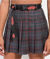 SWIXXZ Anime Grey, Red & Black Plaid Skirt