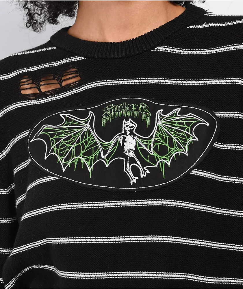 SWIXXZ Bat Black Distressed Sweater