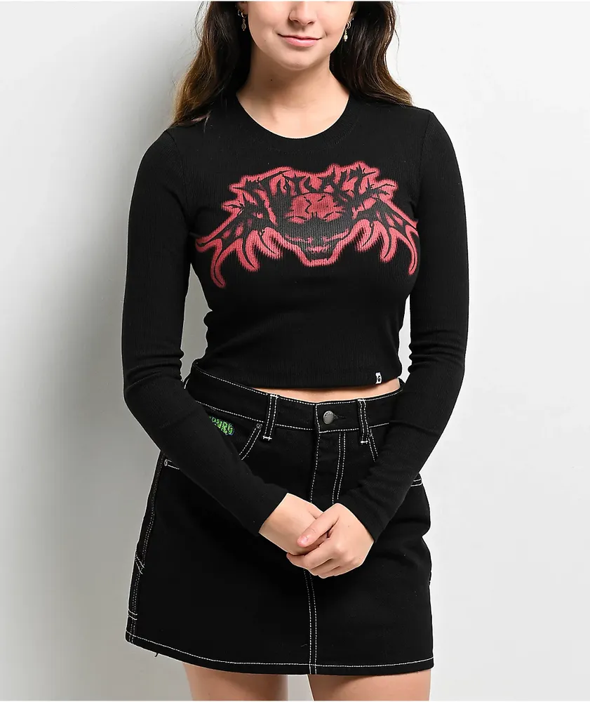 SWIXXZ Bat Black Long Sleeve Crop T-Shirt