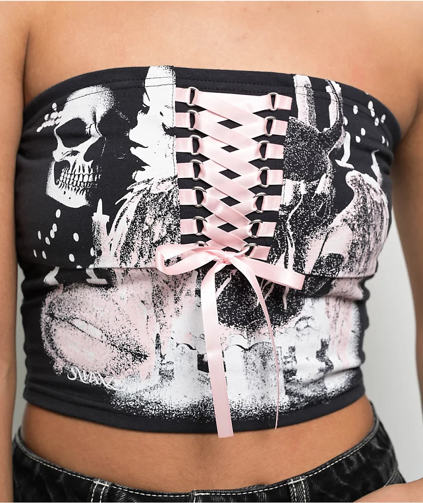 SWIXXZ Black & Pink Lace Up Tube Top