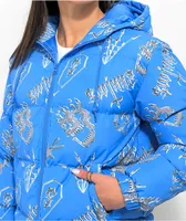 SWIXXZ Chrome AOP Light Blue Puffer Jacket