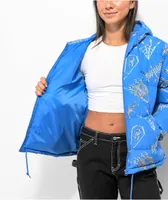 SWIXXZ Chrome AOP Light Blue Puffer Jacket