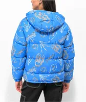 SWIXXZ Chrome AOP Light Blue Puffer Jacket