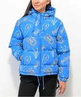 SWIXXZ Chrome AOP Light Blue Puffer Jacket