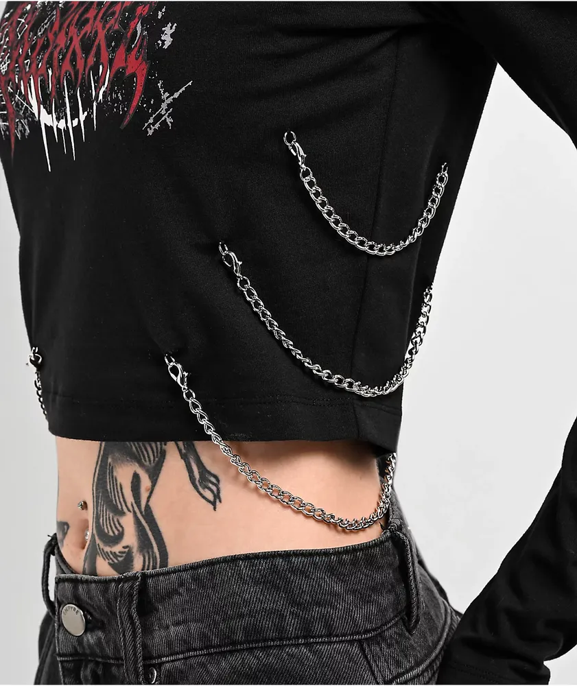SWIXXZ Creature Chain Black Long Sleeve Crop T-Shirt