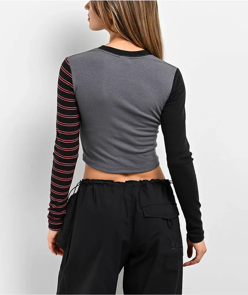 SWIXXZ Creepy Chrome Grey Long Sleeve Crop T-Shirt