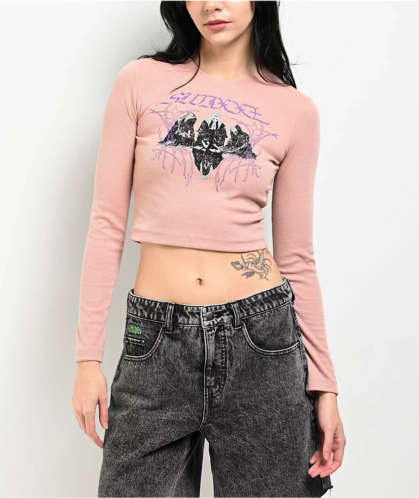 SWIXXZ Dark Castles Pink Long Sleeve Crop T-Shirt