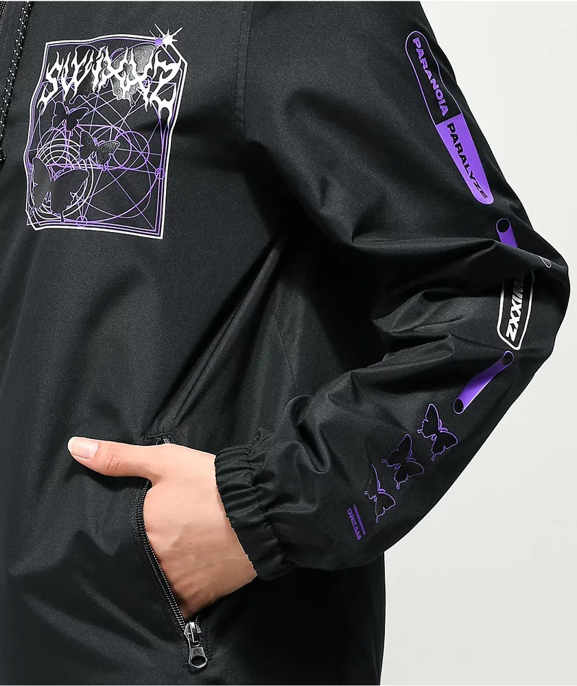 SWIXXZ Geometric Black Windbreaker Jacket