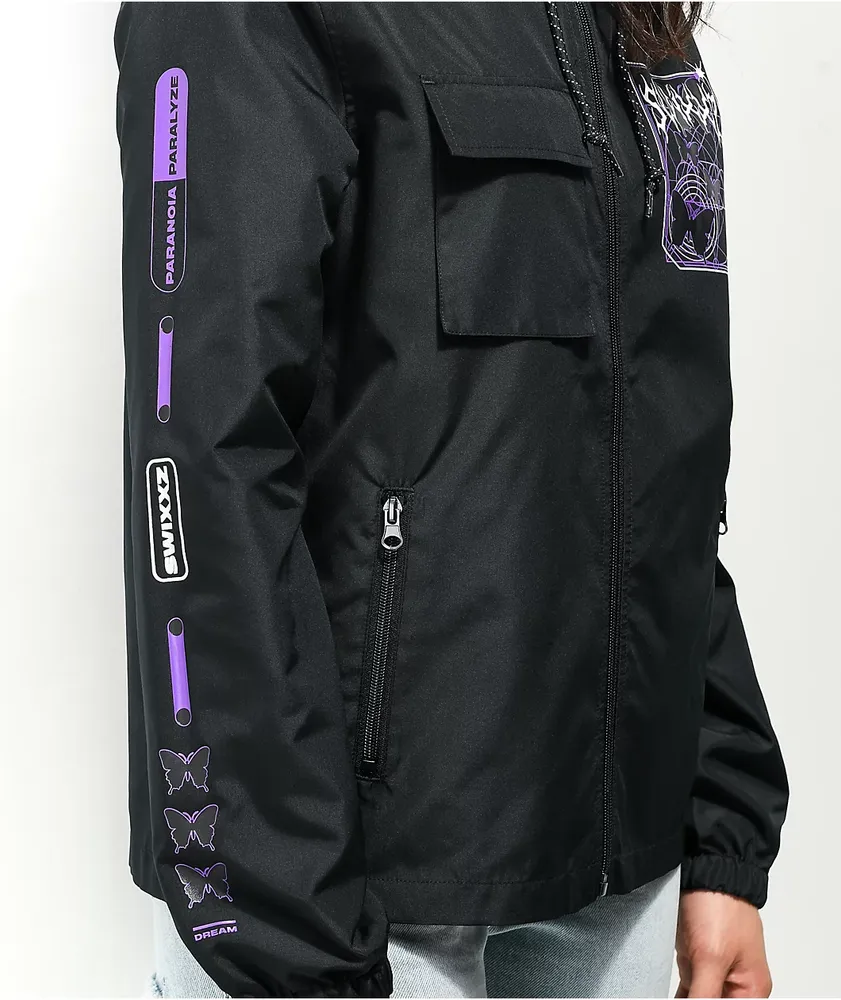 SWIXXZ Geometric Black Windbreaker Jacket