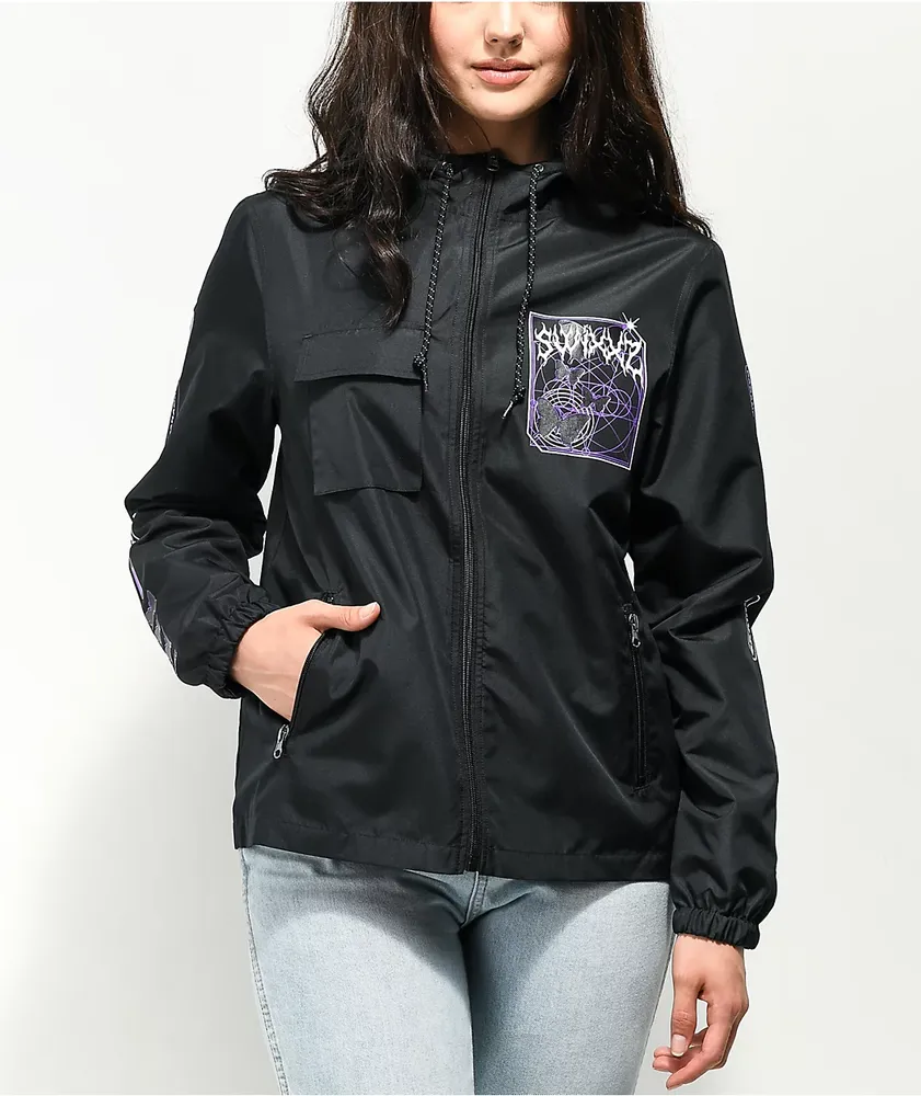 SWIXXZ Geometric Black Windbreaker Jacket