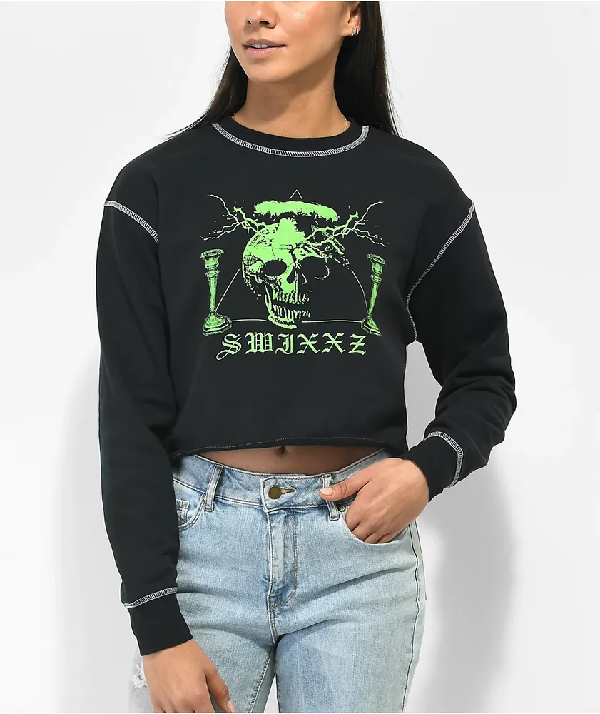 SWIXXZ Skull Black Crop T-Shirt