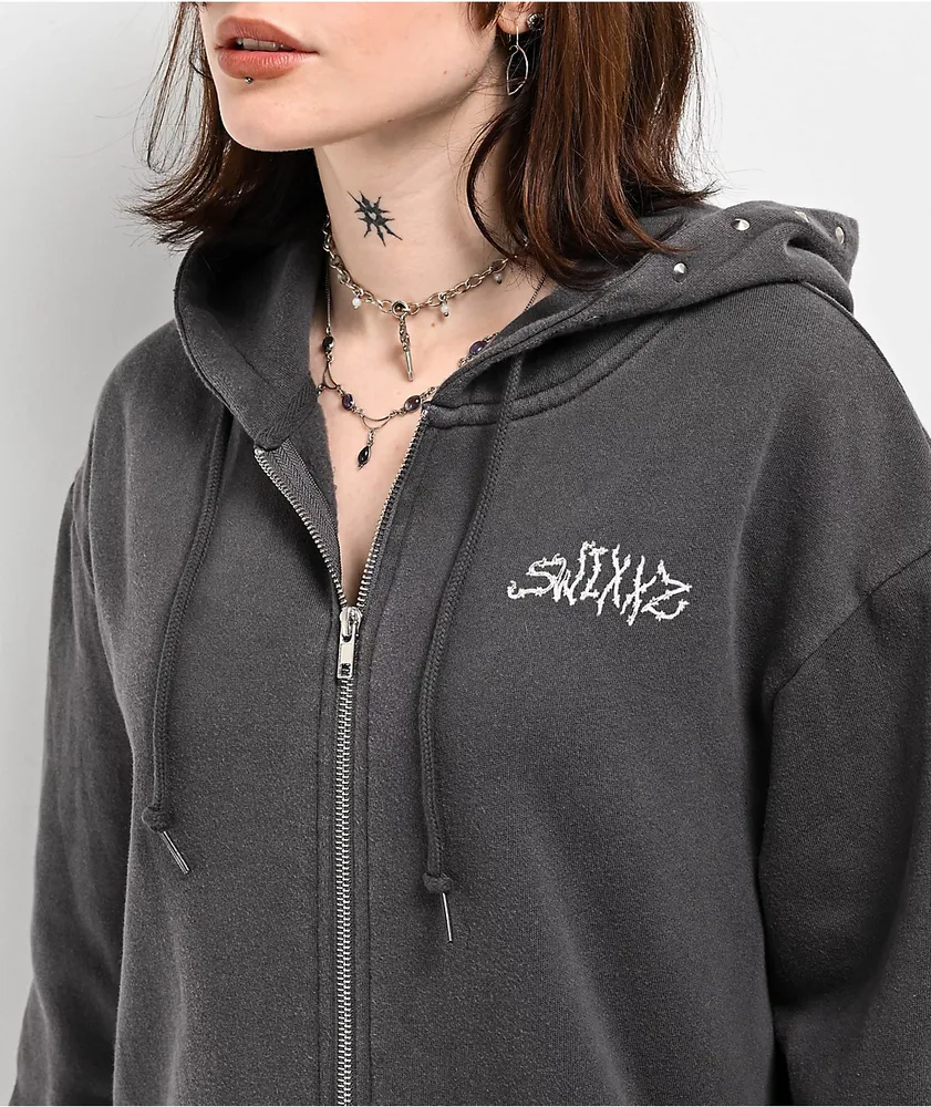 SWIXXZ Lighter Studded Grey Zip Hoodie