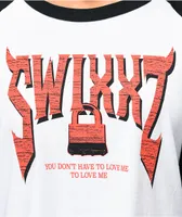 SWIXXZ Never Enough White Raglan Crop Long Sleeve T-Shirt