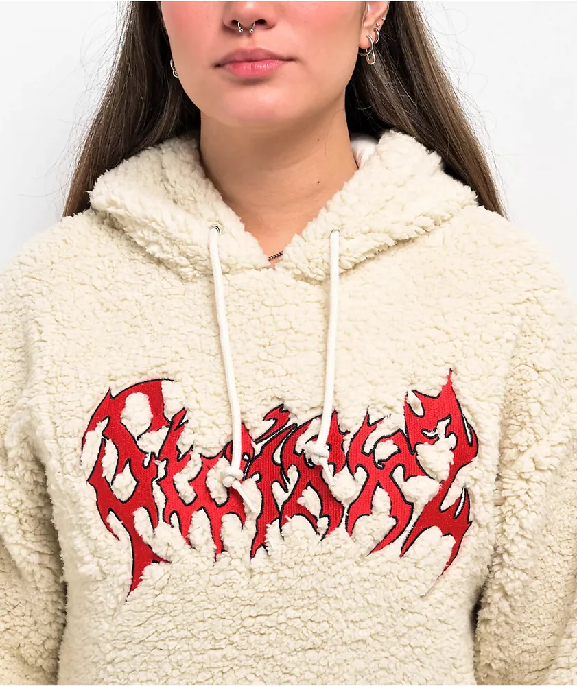 SWIXXZ Punk Patched Cream Sherpa Hoodie 