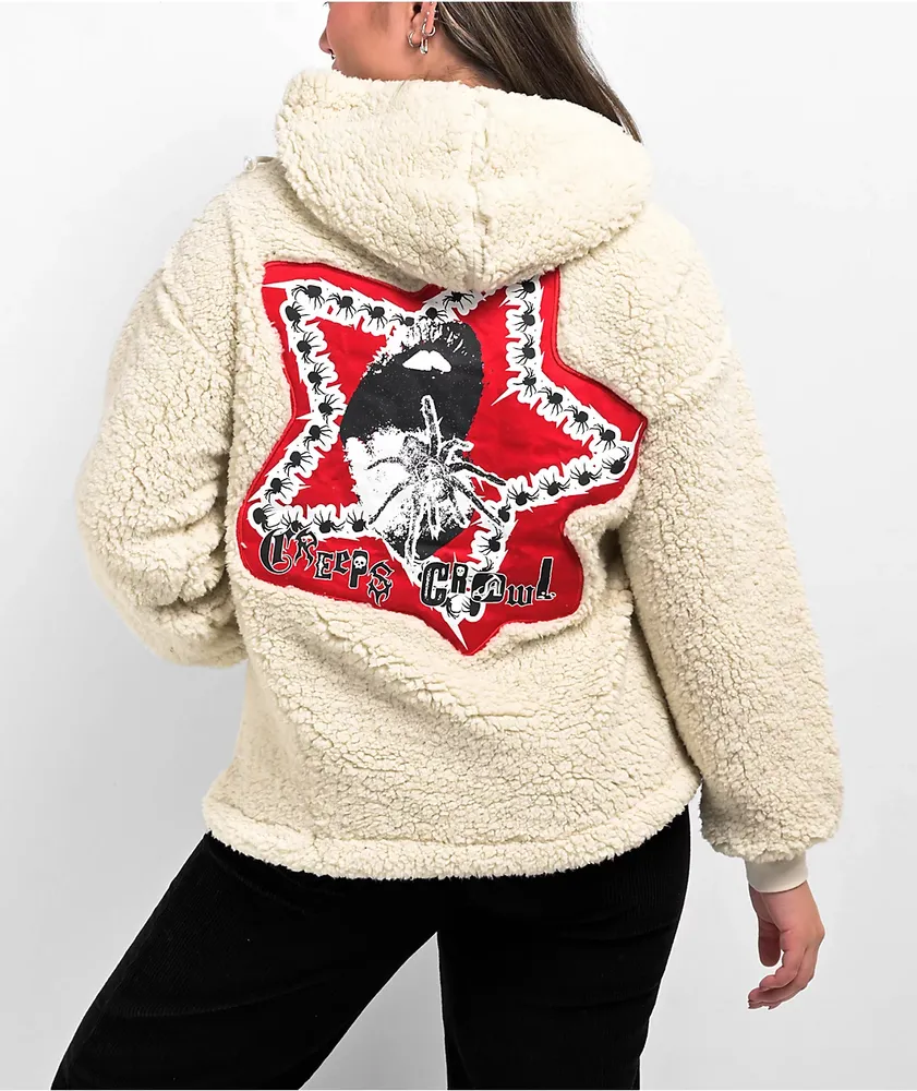 SWIXXZ Punk Patched Cream Sherpa Hoodie 