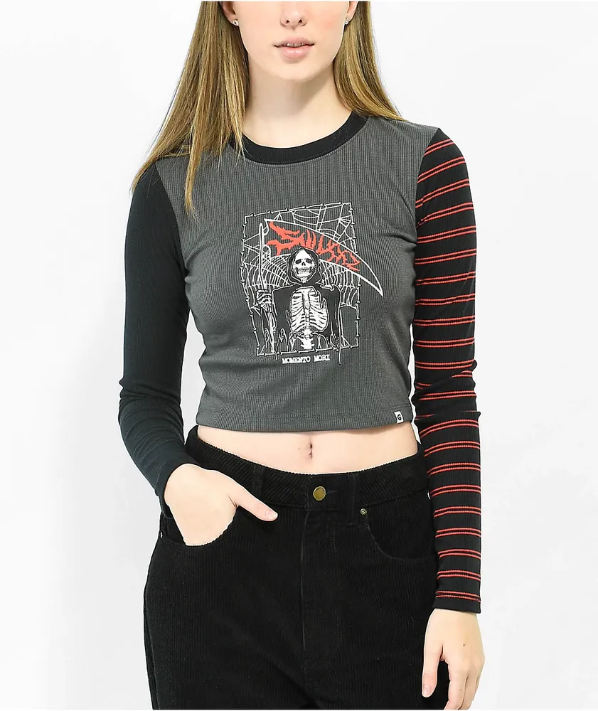 SWIXXZ Reaper Mixed Grey & Black Crop Long Sleeve T-Shirt