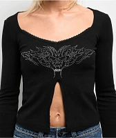 SWIXXZ Rhinestone Flyaway Black Long Sleeve T-Shirt