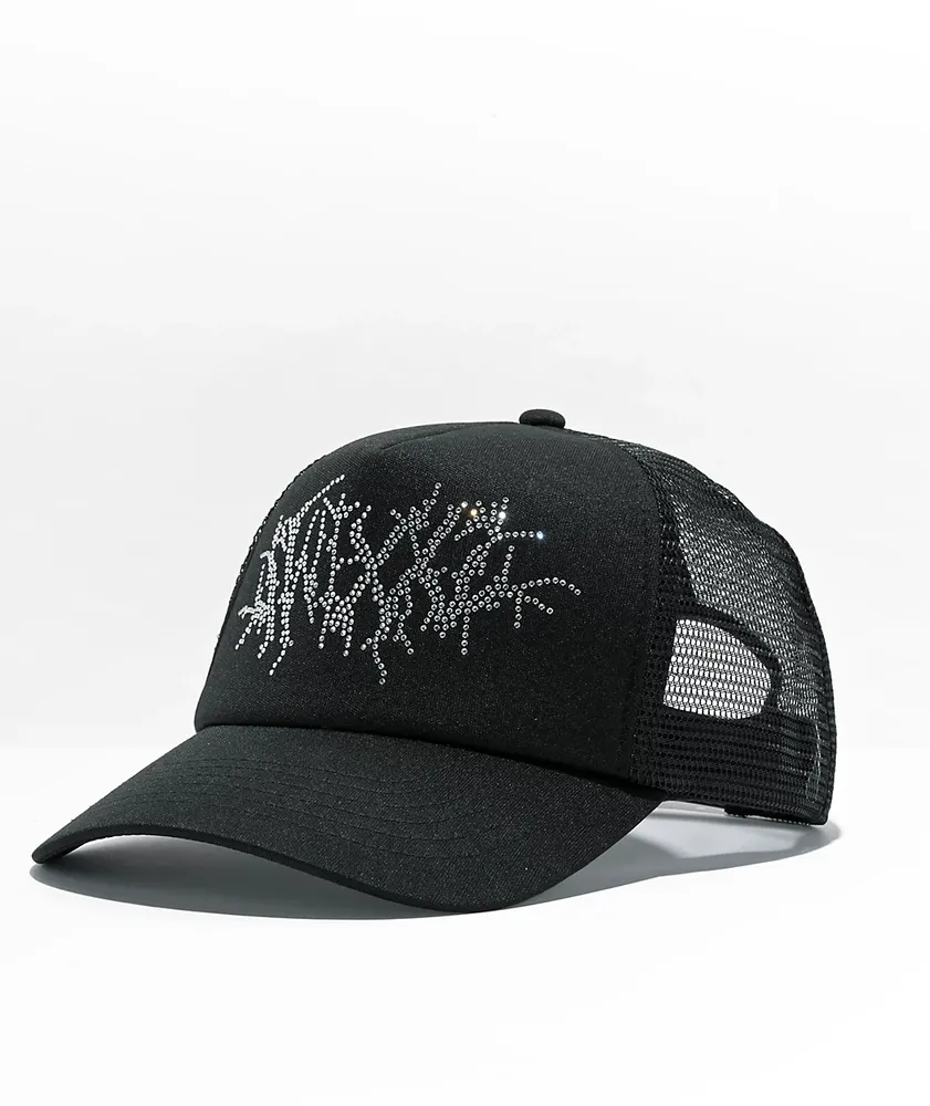 SWIXXZ Rhinestone Logo Black Trucker Hat