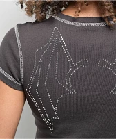 SWIXXZ Rhinestone Wings Grey Crop T-Shirt