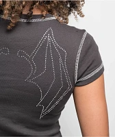 SWIXXZ Rhinestone Wings Grey Crop T-Shirt