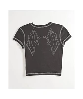 SWIXXZ Rhinestone Wings Grey Crop T-Shirt