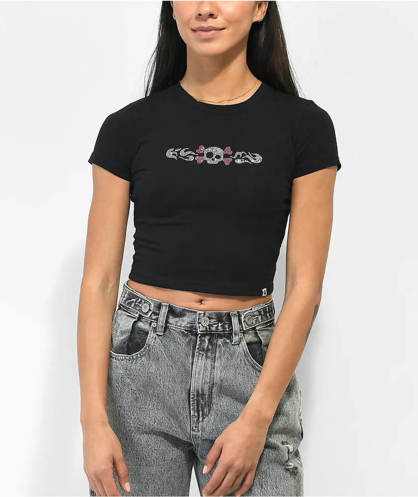 SWIXXZ Skull Black Crop T-Shirt