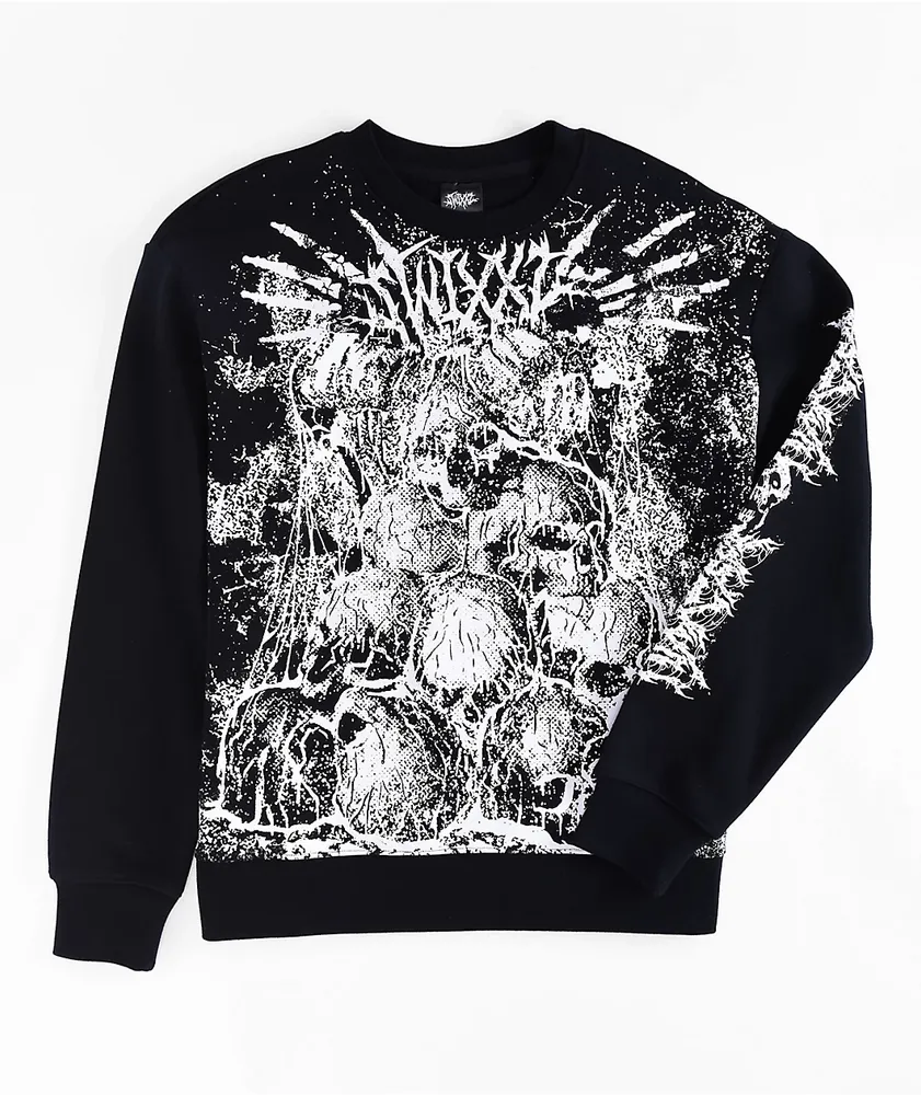 SWIXXZ Skull Pile Black Oversize Crewneck Sweatshirt