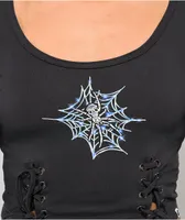 SWIXXZ Spider Lace Up Black Long Sleeve Crop T-Shirt