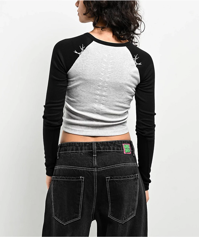 SWIXXZ Spinal Raglan Grey Long Sleeve Crop T-Shirt