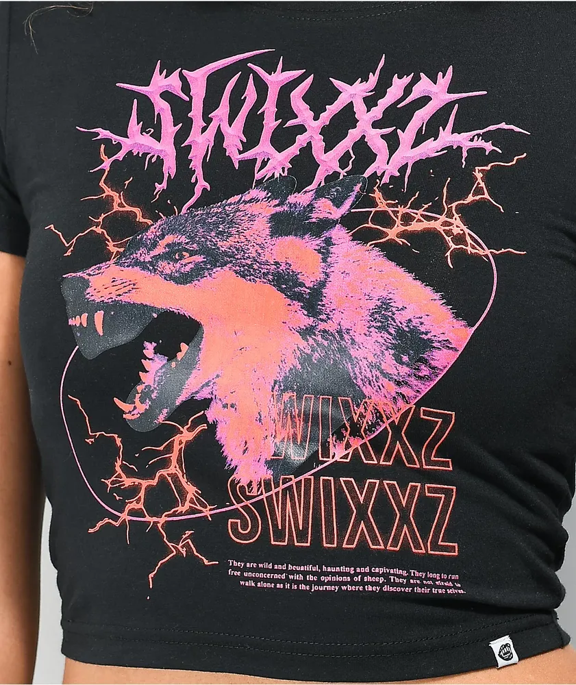 SWIXXZ Wolf Baby Black Crop T-Shirt