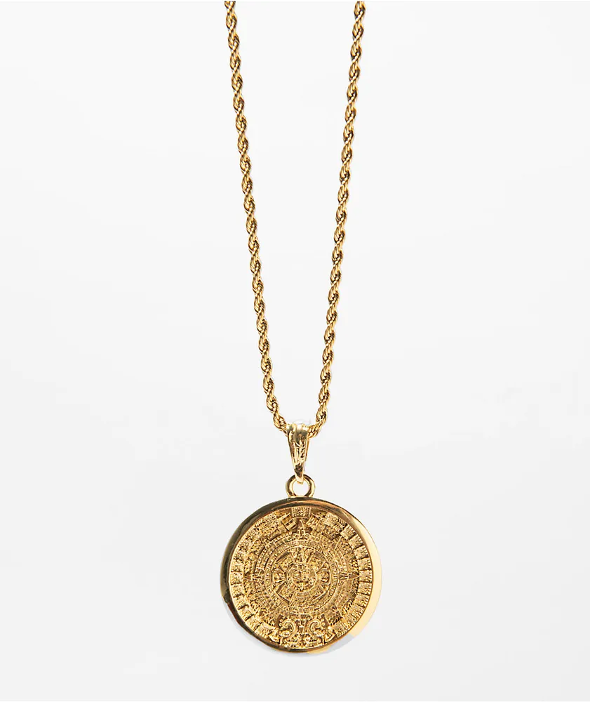Saint Midas Aztec Calendar 20" Gold Chain Necklace