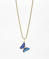 Saint Midas Blue Gem Butterfly 18" Gold Chain Necklace