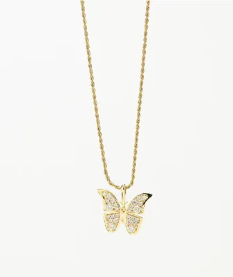 Saint Midas Butterfly Yellow Gold 22" Rope Chain Necklace
