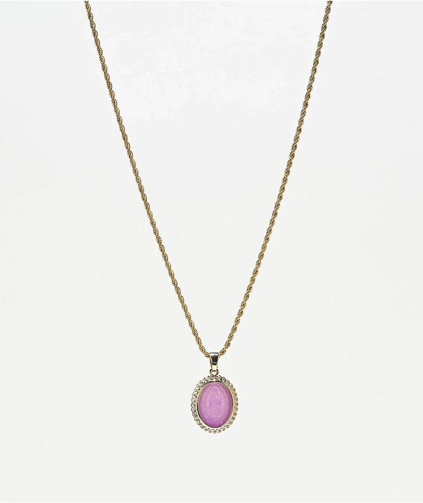 Saint Midas Crystal Guadalupe Purple 20" Gold Chain Necklace