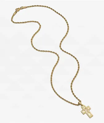 Saint Midas Cut Out Cross 20" Gold Chain Necklace