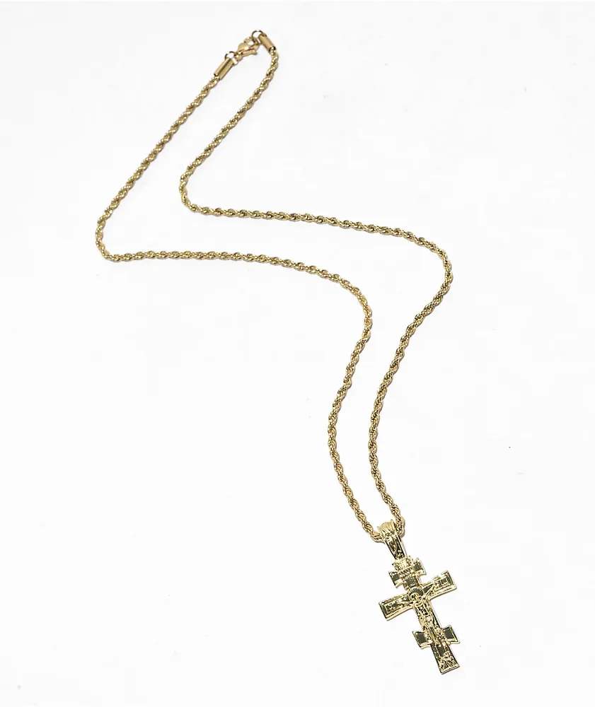 Saint Midas Diamond Crucifix 10" Gold Pendant Necklace