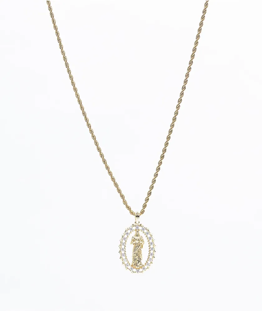 Saint Midas Diamond Jesus 20" Gold Necklace