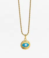Saint Midas Evil Eye Pendant 20" Gold Chain Necklace