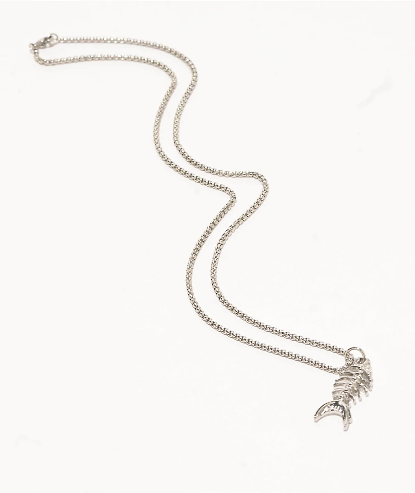 Saint Midas Fish Bone 24" Silver Necklace