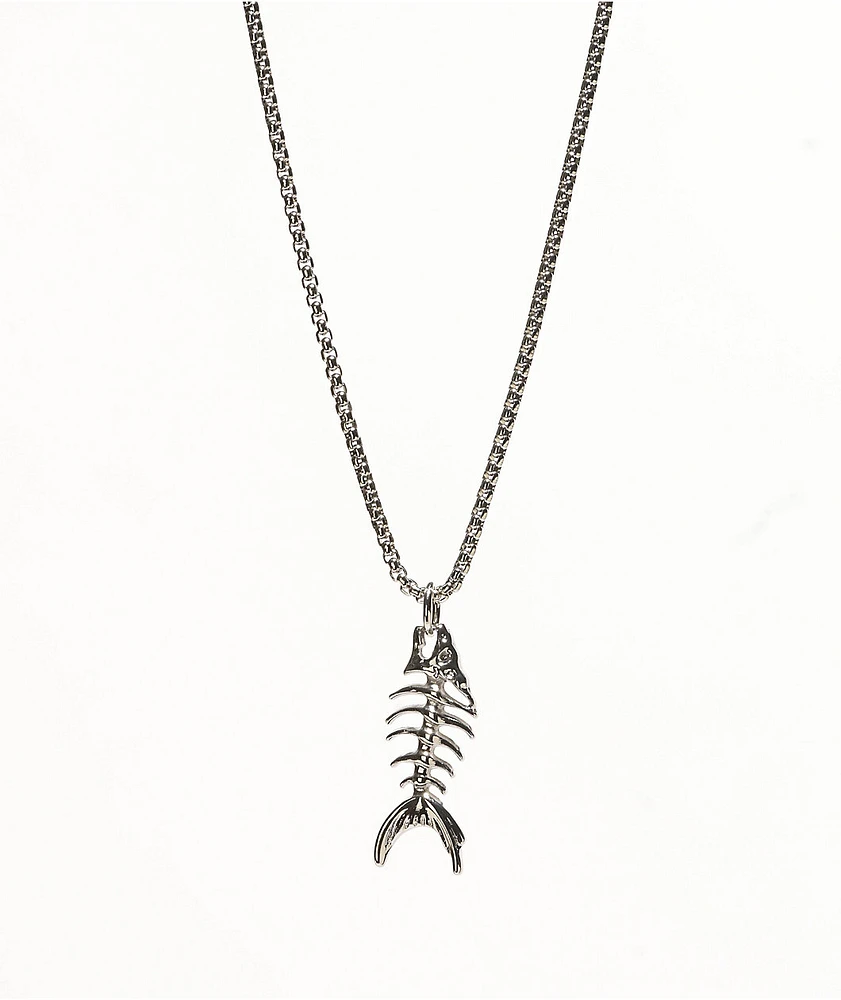 Saint Midas Fish Bone 24" Silver Necklace
