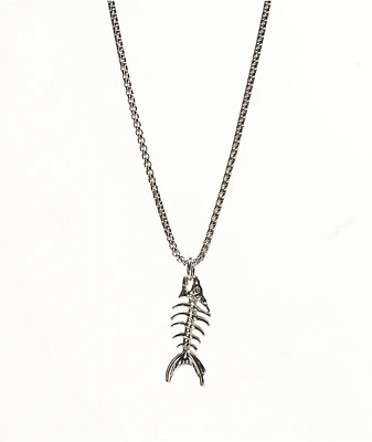 Saint Midas Fish Bone 24" Silver Necklace