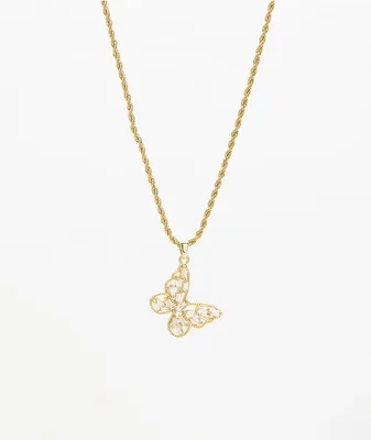 Saint Midas Gold Baguette 22" Chain Butterfly Necklace