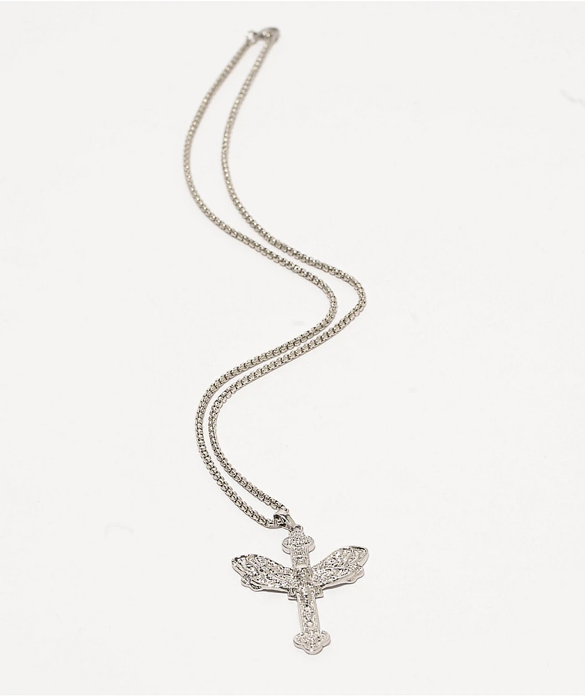Saint Midas Gothic Moth 22" Silver Necklace