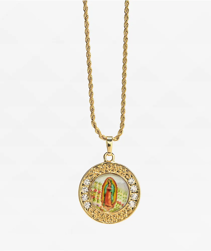 Saint Midas Guadalupe Pendant 20" Gold Chain Necklace