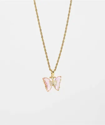 Saint Midas Love Quartz Gold 10" Butterfly Necklace