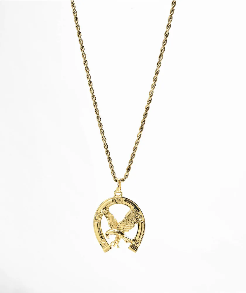 Saint Midas Lucky Eagle Pendant 20" Gold Chain Necklace